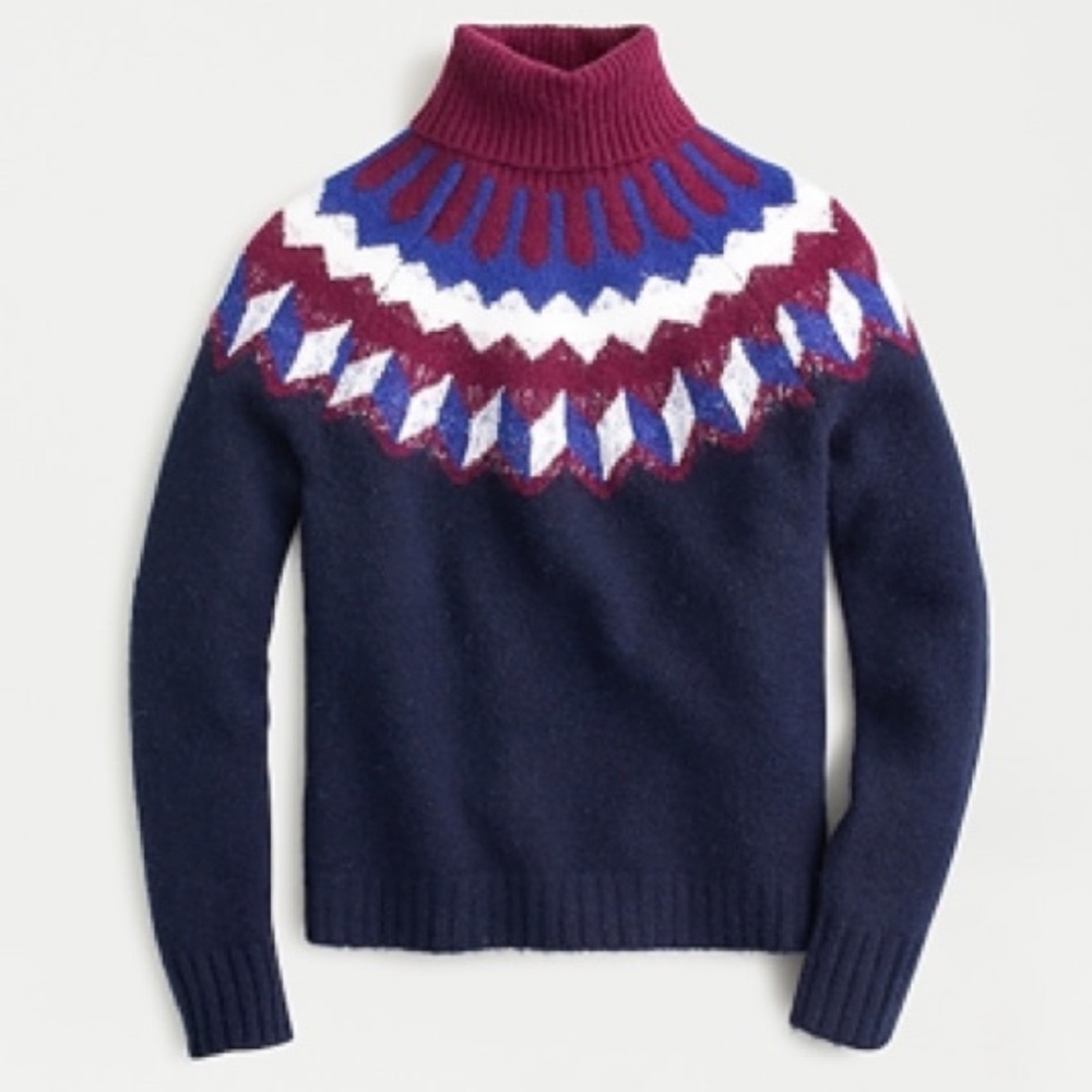 JCrew Navy and Burgundy Women's Fair Isle Sweater